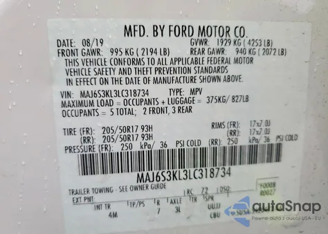 2020 Ford Ecosport Titanium z USA, uszkodzony, nr VIN MAJ6S3KL3LC318734